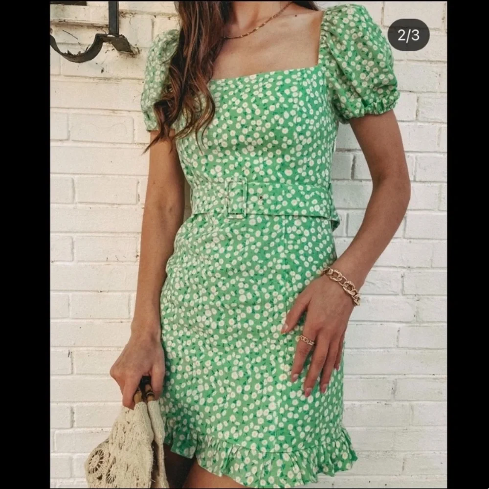 Zara Green Belted Mini Dress - Picture 3 of 6